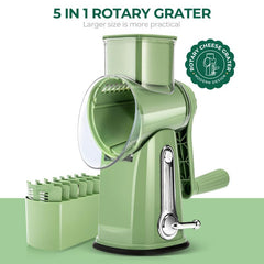SUSTEAS Rotary Cheese Grater with 5 Blades & Suction Base