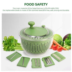 PUKOMC 5-in-1 Large Salad Spinner, with vegetable cutter, colander, bowl, and strainer.