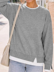 ⏰Hot Sale-Women's Crew Neck Fake Two Piece Layered Sweatshirt