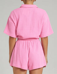 Women's 2 Piece Button Down Shirt and Shorts Set