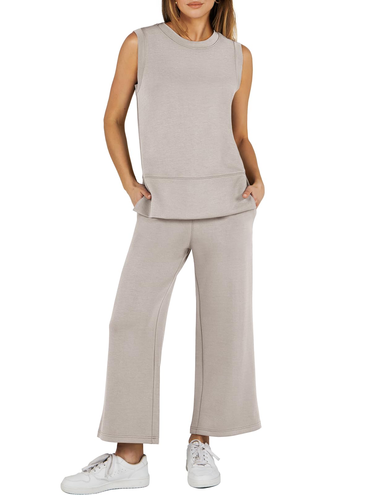 Women's Sleeveless Slit Hem Wide Leg Suit Casual Two Piece Set(Buy 2 Free Shipping)