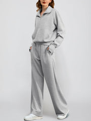 Women's Oversized Half Zip Wide Leg 2 Piece Outfits Lounge Set