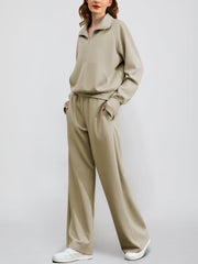 Women's Oversized Half Zip Wide Leg 2 Piece Outfits Lounge Set