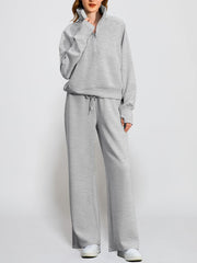 Women's Oversized Half Zip Wide Leg 2 Piece Outfits Lounge Set