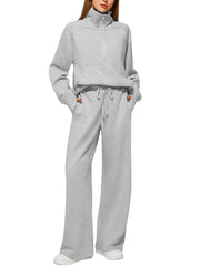 Women's Oversized Half Zip Wide Leg 2 Piece Outfits Lounge Set
