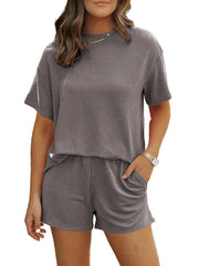 Women 2 Piece Summer Outfit Pocket Shorts Matching Set