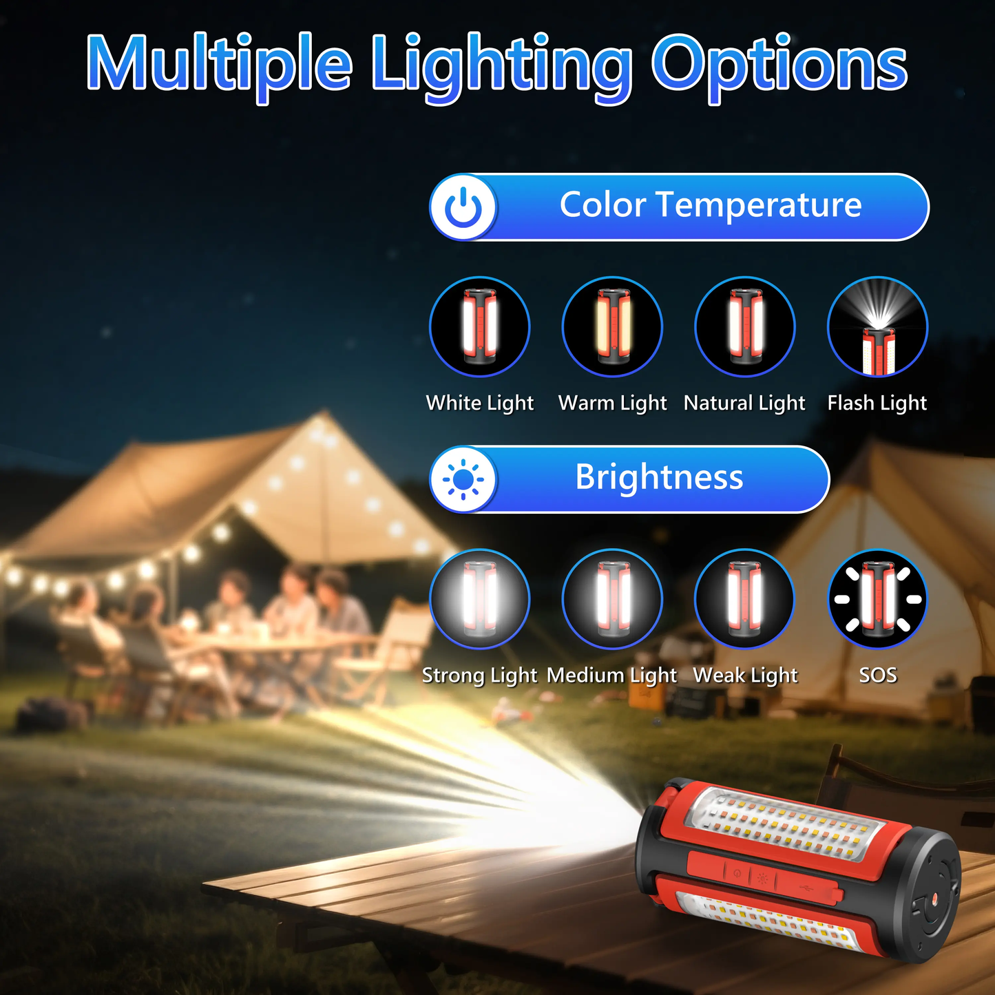 3-Head Rechargeable Camping Light with Tripod