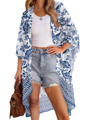 Women's Multi-Print Kimono Beach Cover-Up Cardigan