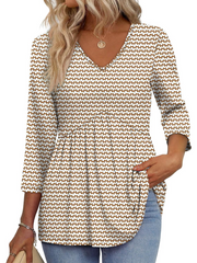 Limited time sale🔥Women's V-Neck 3/4 Sleeve Ruffled hem Top
