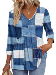 Limited time sale🔥Women's V-Neck 3/4 Sleeve Ruffled hem Top
