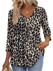 Limited time sale🔥Women's V-Neck 3/4 Sleeve Ruffled hem Top