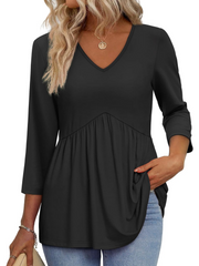 Limited time sale🔥Women's V-Neck 3/4 Sleeve Ruffled hem Top