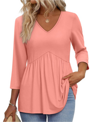 Limited time sale🔥Women's V-Neck 3/4 Sleeve Ruffled hem Top