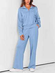 Women's Lapel Half Zip Sweatshirts And Wide Leg Pants Tracksuit Sets