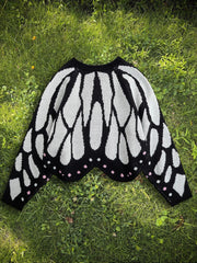 Women's Butterfly Print Knit Pullover Long Sleeve Sweater