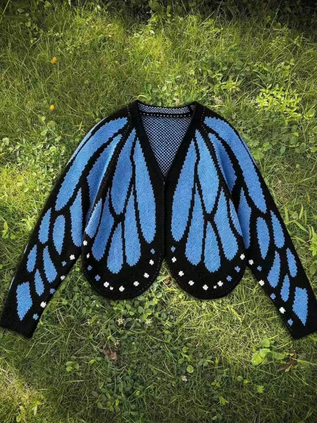 Women's Butterfly Print Knit Pullover Long Sleeve Sweater