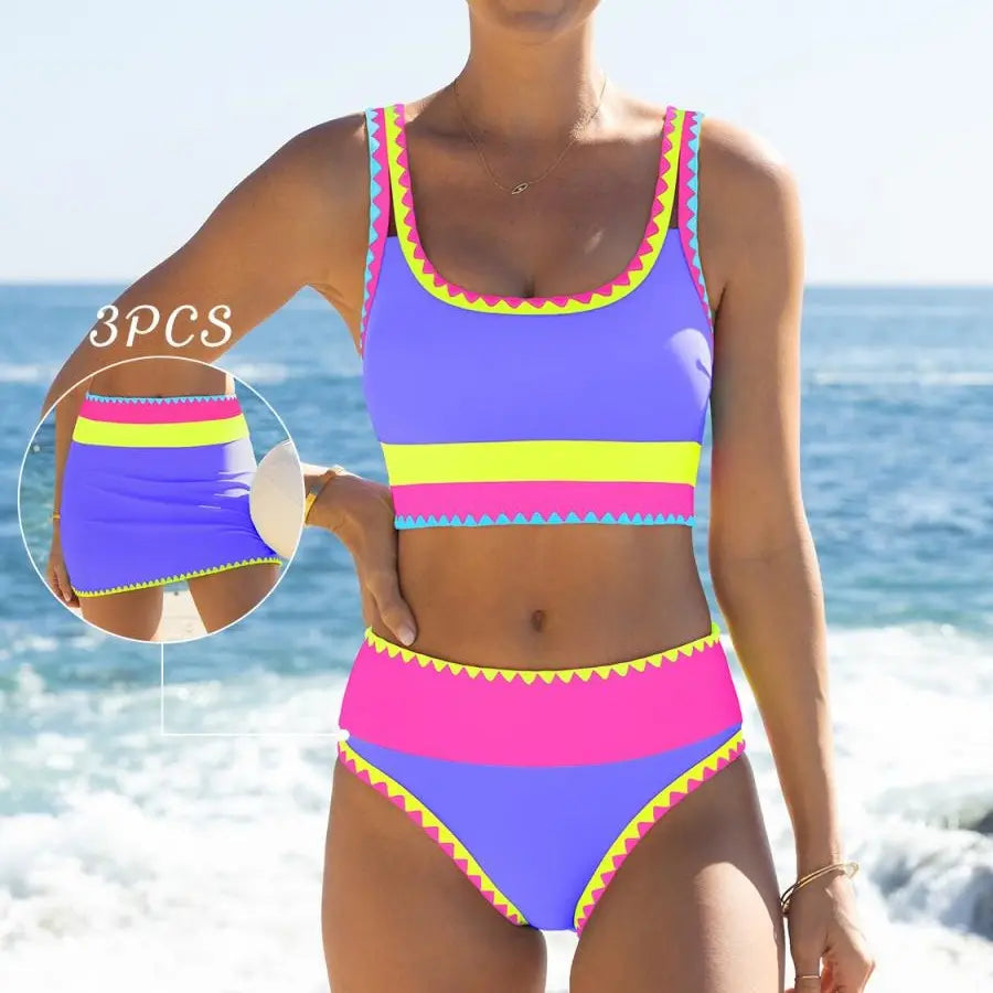 Women Tummy Control High Waisted Bikini 3 Piece Bathing Suits