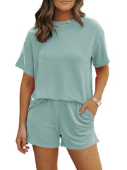 Women 2 Piece Summer Outfit Pocket Shorts Matching Set