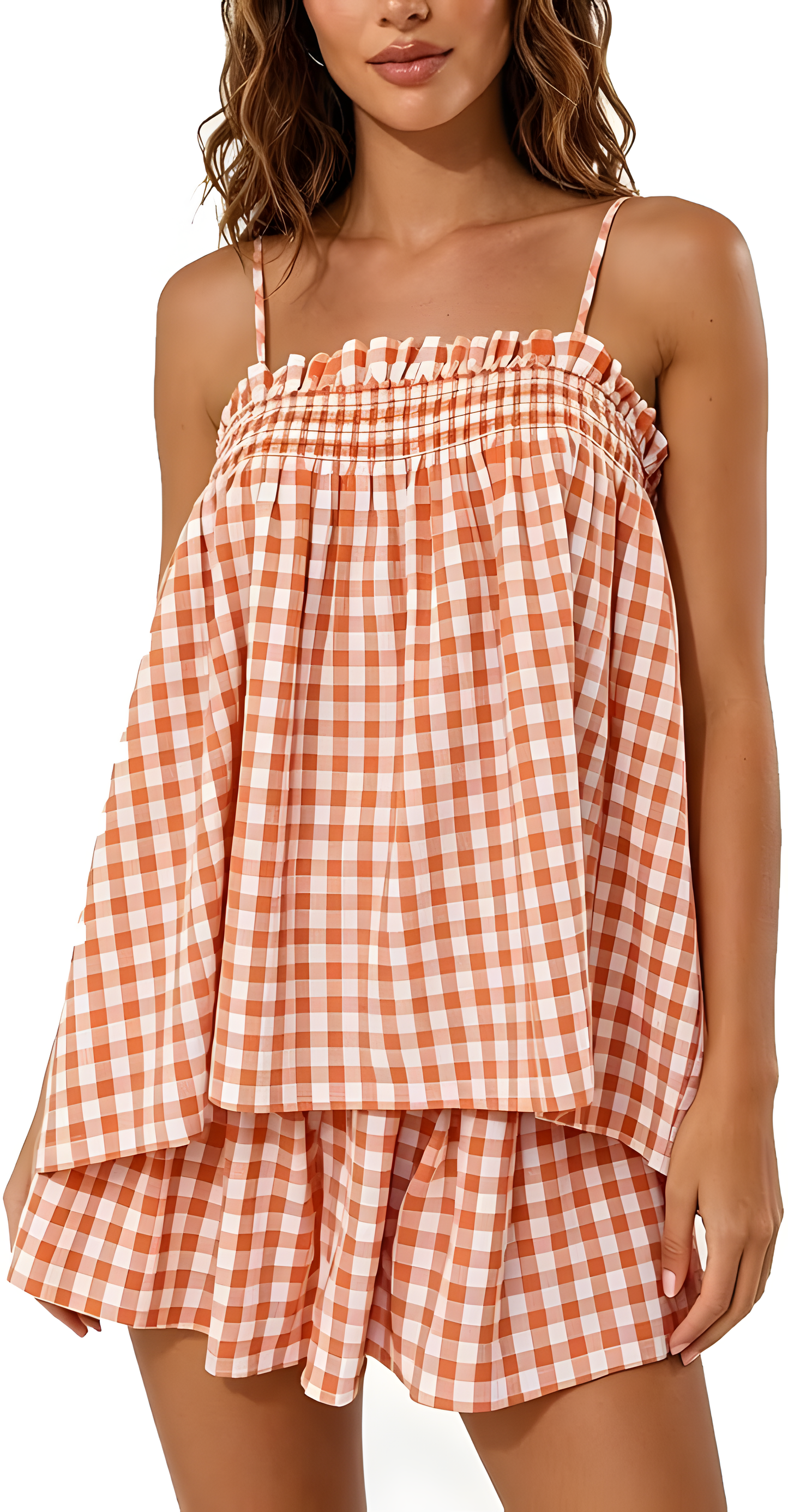 🥰Women's Sleeveless Plaid Cami Tank Tops Wide Leg Shorts Sets