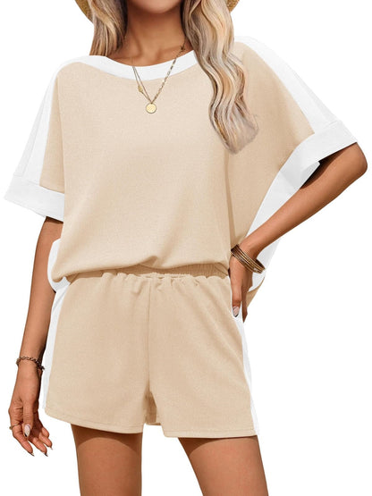 Womens 2 Piece Summer Outfits Oversized Short Sleeve Tops and Shorts Matching Sets