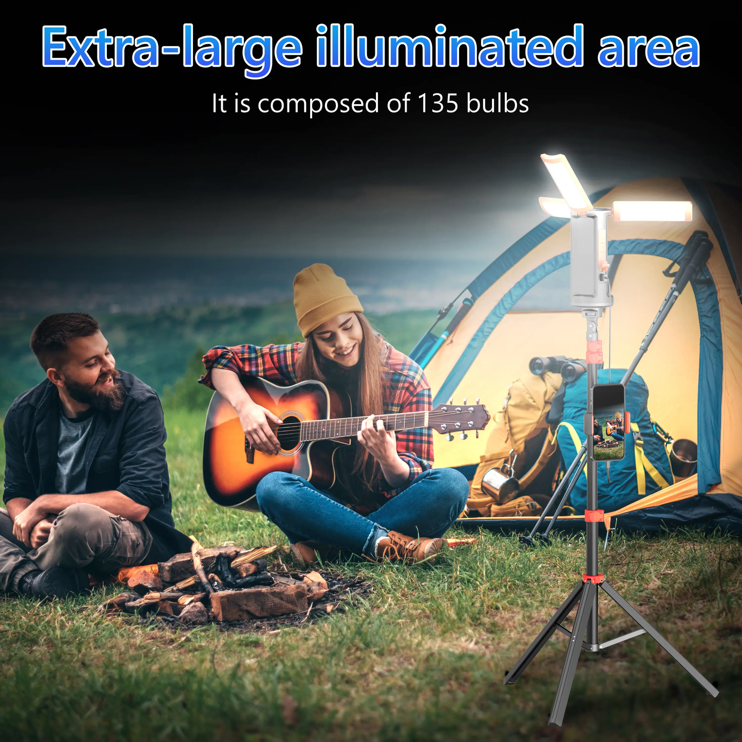 3-Head Rechargeable Camping Light with Tripod
