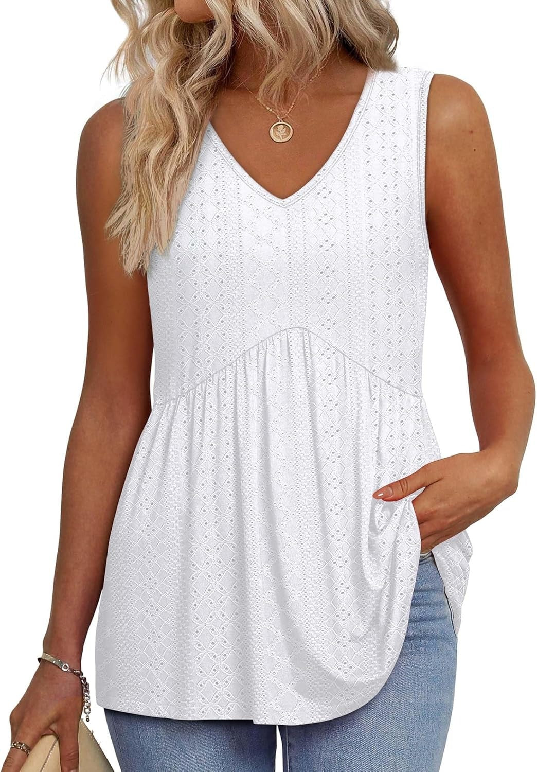 ⏰Hot Sale-Women's Print Flowy Sleeveless V Neck Peplum Tank Tops