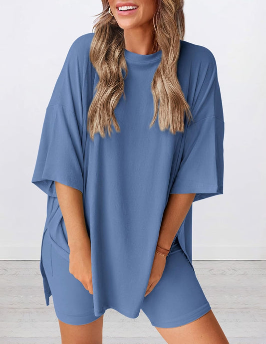 Women's Oversized Casual T-Shirt Shorts Suit Stretch Two-Piece Set