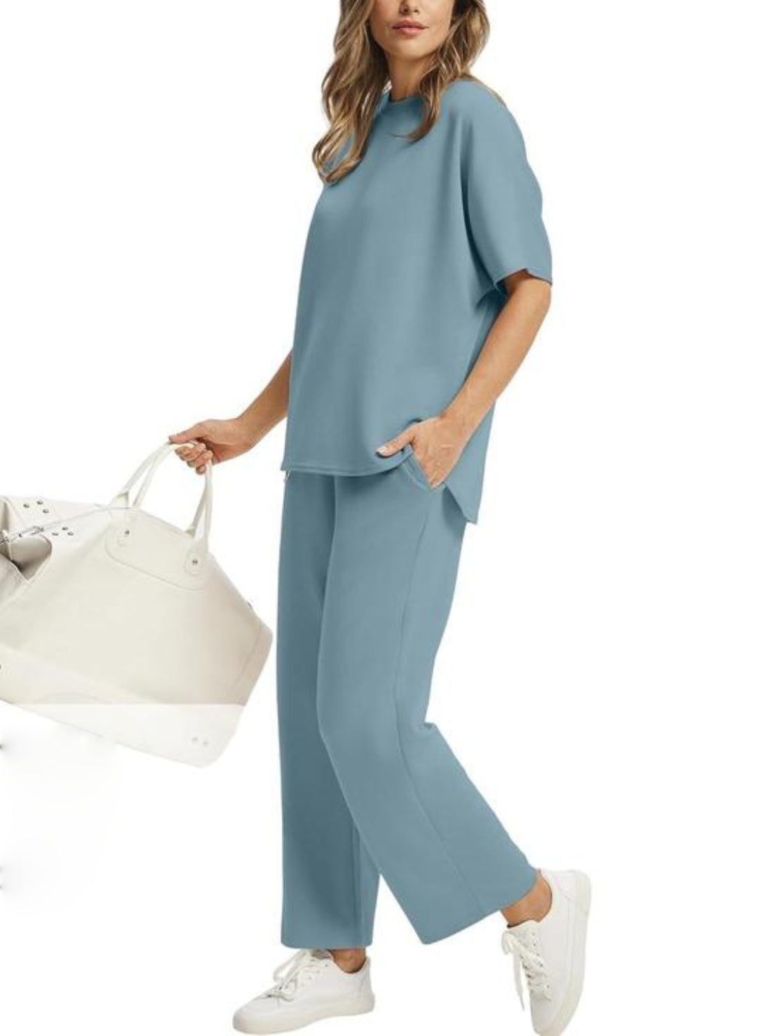 ⏰Hot Sale-Women Oversized Tshirt and Wide Leg Crop Pants 2 Piece Sets
