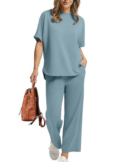 ⏰Hot Sale-Women Oversized Tshirt and Wide Leg Crop Pants 2 Piece Sets