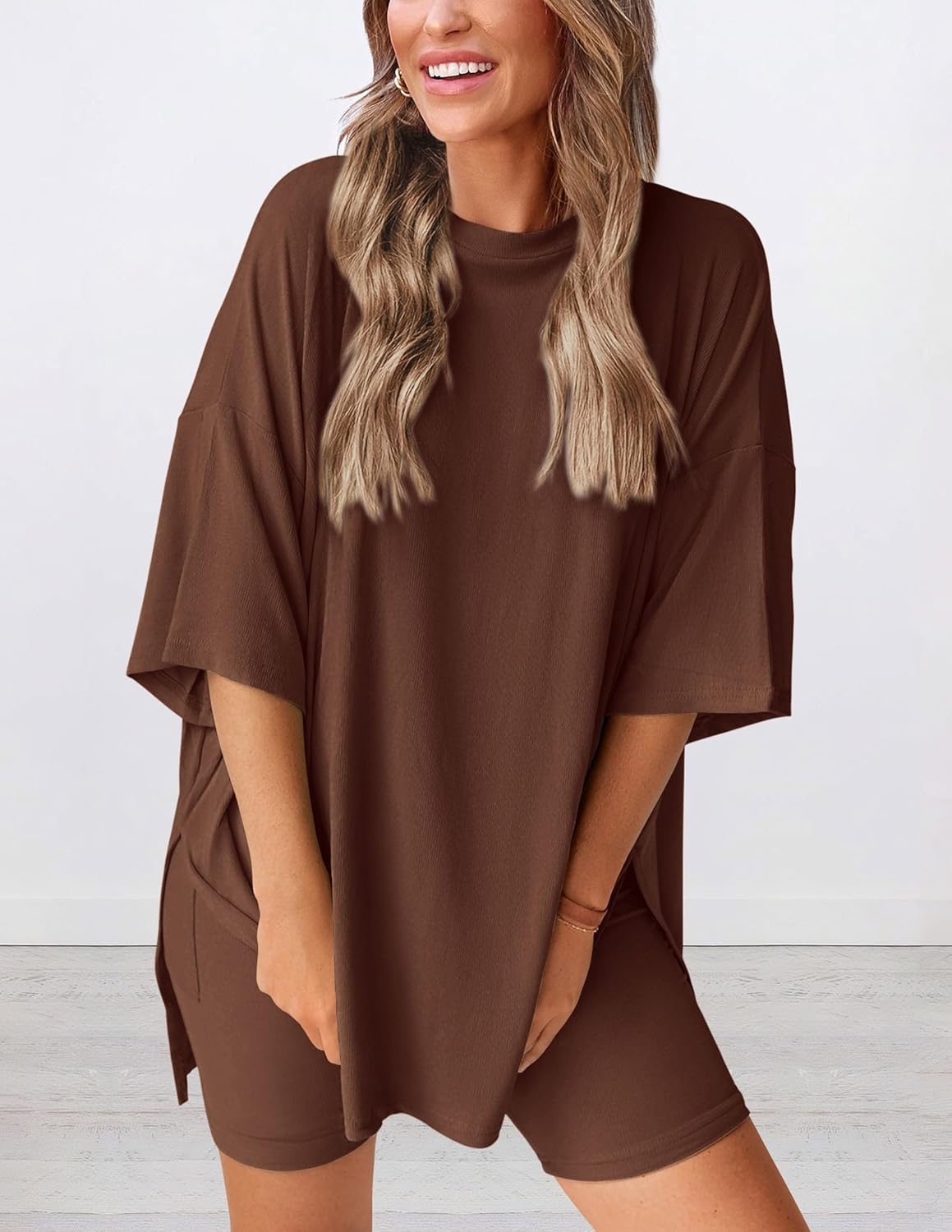Women's Oversized Casual T-Shirt Shorts Suit Stretch Two-Piece Set