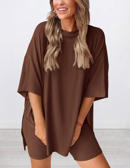 Women's Oversized Casual T-Shirt Shorts Suit Stretch Two-Piece Set
