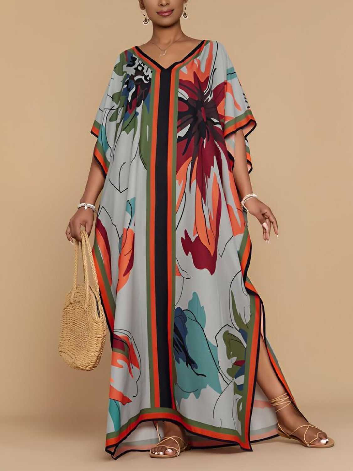Women Beach Swimsuit Cover Up V Neck Maxi Dress