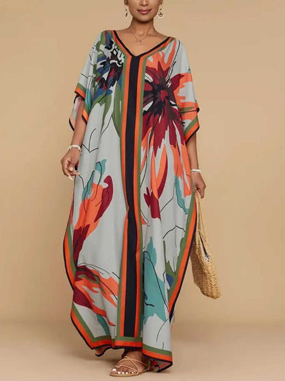 Women Beach Swimsuit Cover Up V Neck Maxi Dress