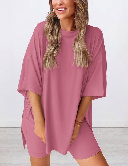 Women's Oversized Casual T-Shirt Shorts Suit Stretch Two-Piece Set