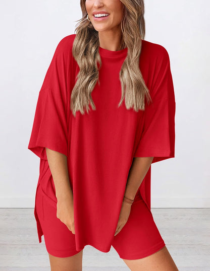 Women's Oversized Casual T-Shirt Shorts Suit Stretch Two-Piece Set