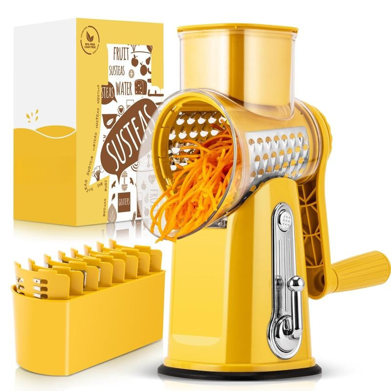 SUSTEAS Rotary Cheese Grater with 5 Blades & Suction Base
