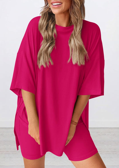 Women's Oversized Casual T-Shirt Shorts Suit Stretch Two-Piece Set