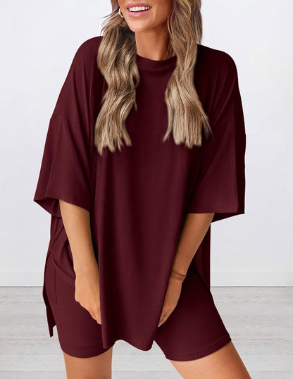 Women's Oversized Casual T-Shirt Shorts Suit Stretch Two-Piece Set