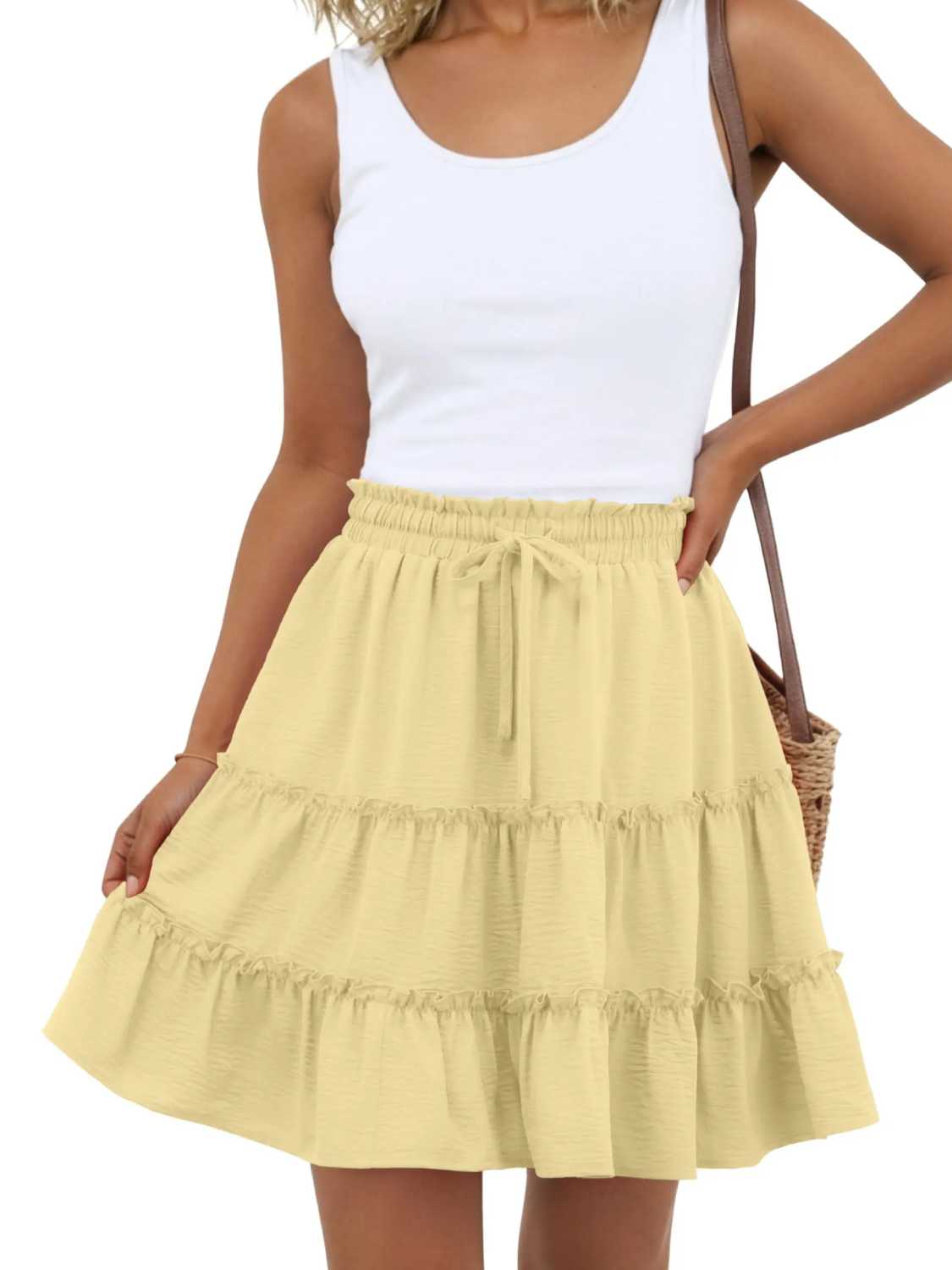 Women Flowy Skorts Built-in Shorts Floral Ruffle Tiered Skirts with Pockets