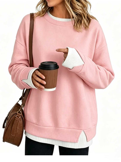 ⏰Hot Sale-Women's Crew Neck Fake Two Piece Layered Sweatshirt