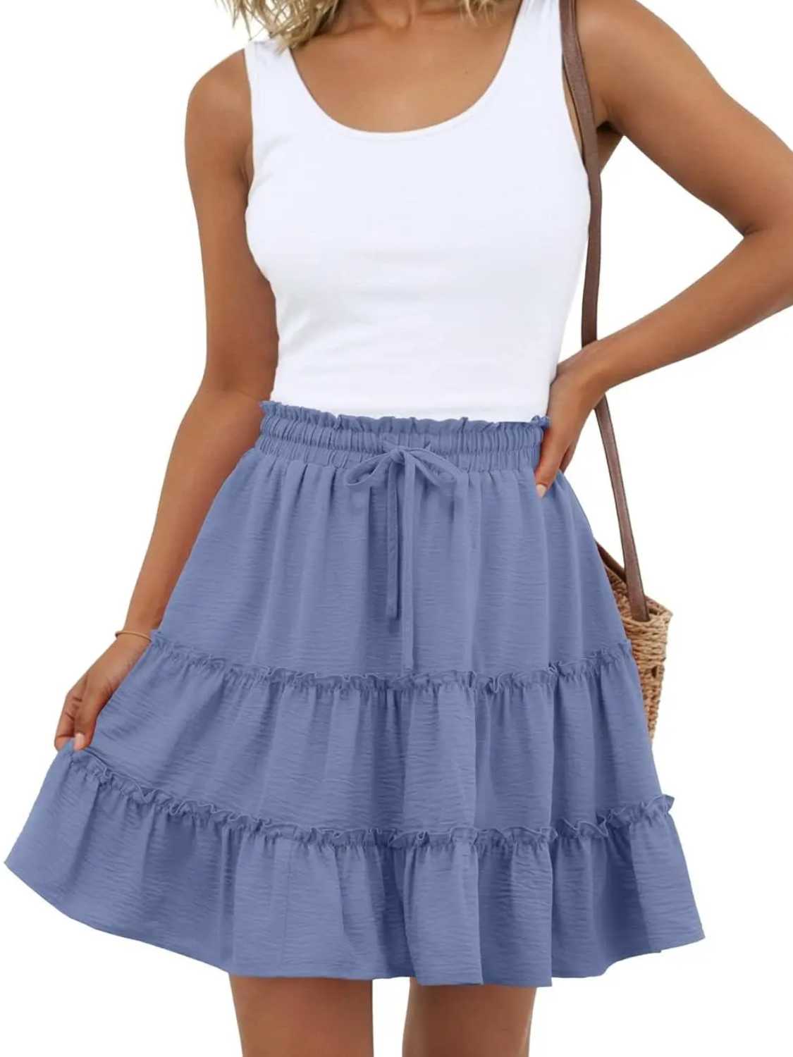 Women Flowy Skorts Built-in Shorts Floral Ruffle Tiered Skirts with Pockets