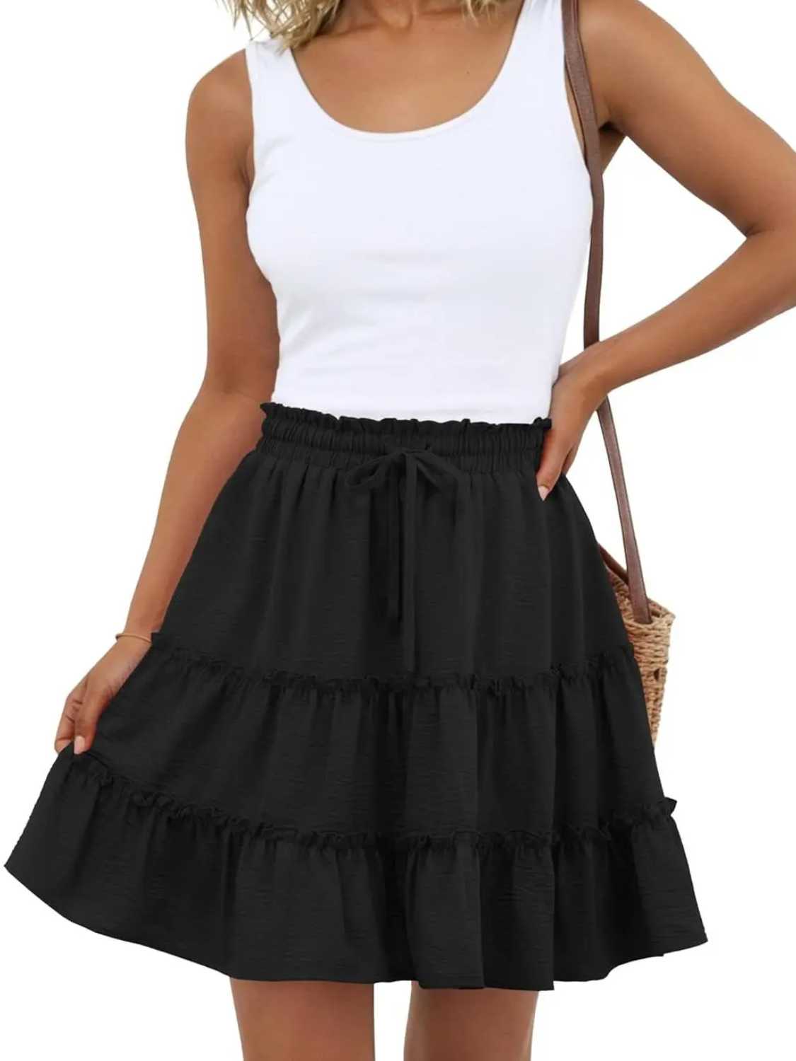 Women Flowy Skorts Built-in Shorts Floral Ruffle Tiered Skirts with Pockets