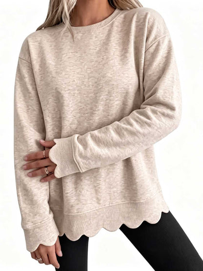 Limited time sale🔥Women Oversized Long Sleeve Sweatshirt With Scallop Cuff And Hem
