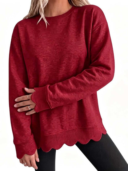 Limited time sale🔥Women Oversized Long Sleeve Sweatshirt With Scallop Cuff And Hem