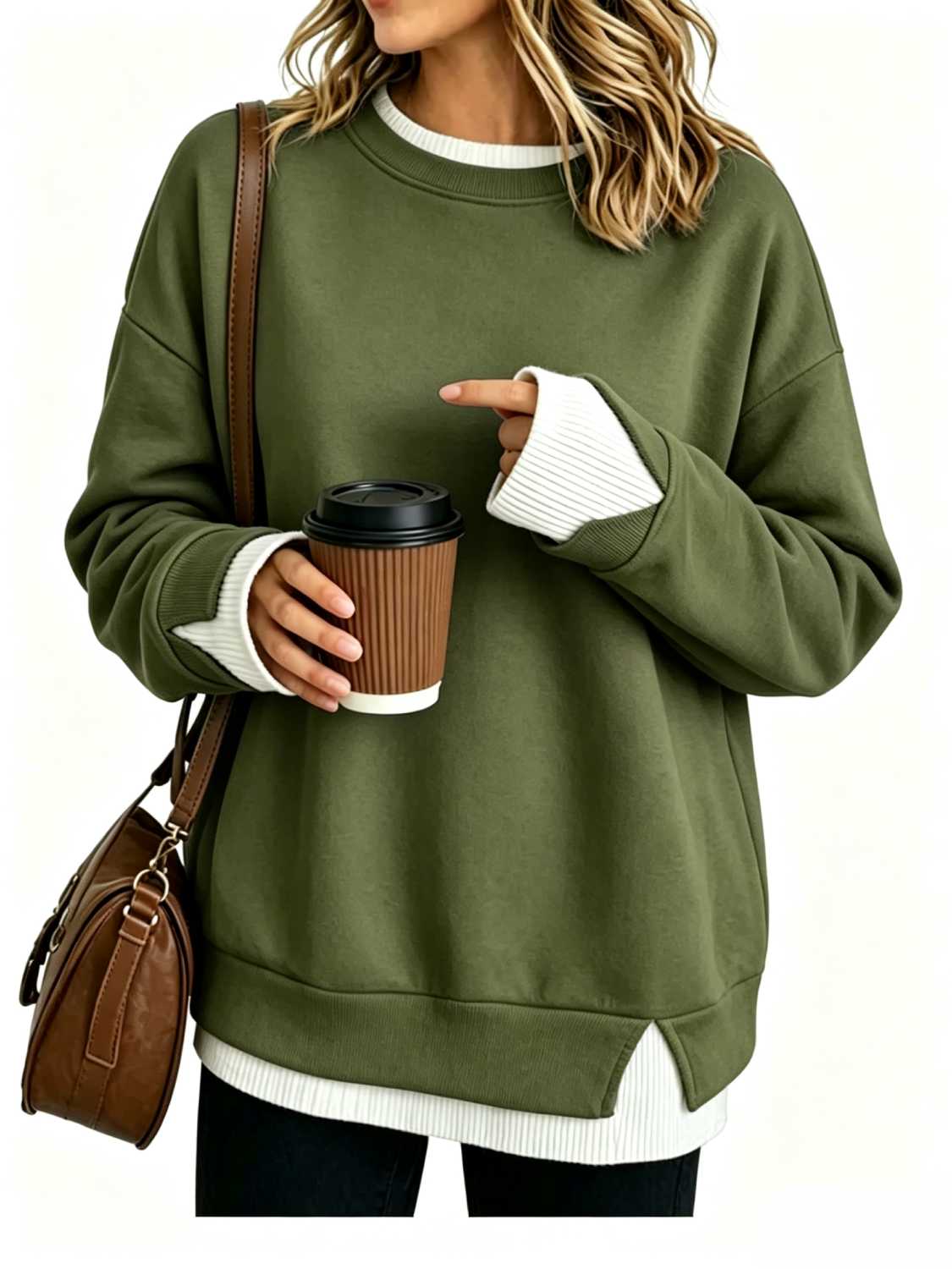 ⏰Hot Sale-Women's Crew Neck Fake Two Piece Layered Sweatshirt