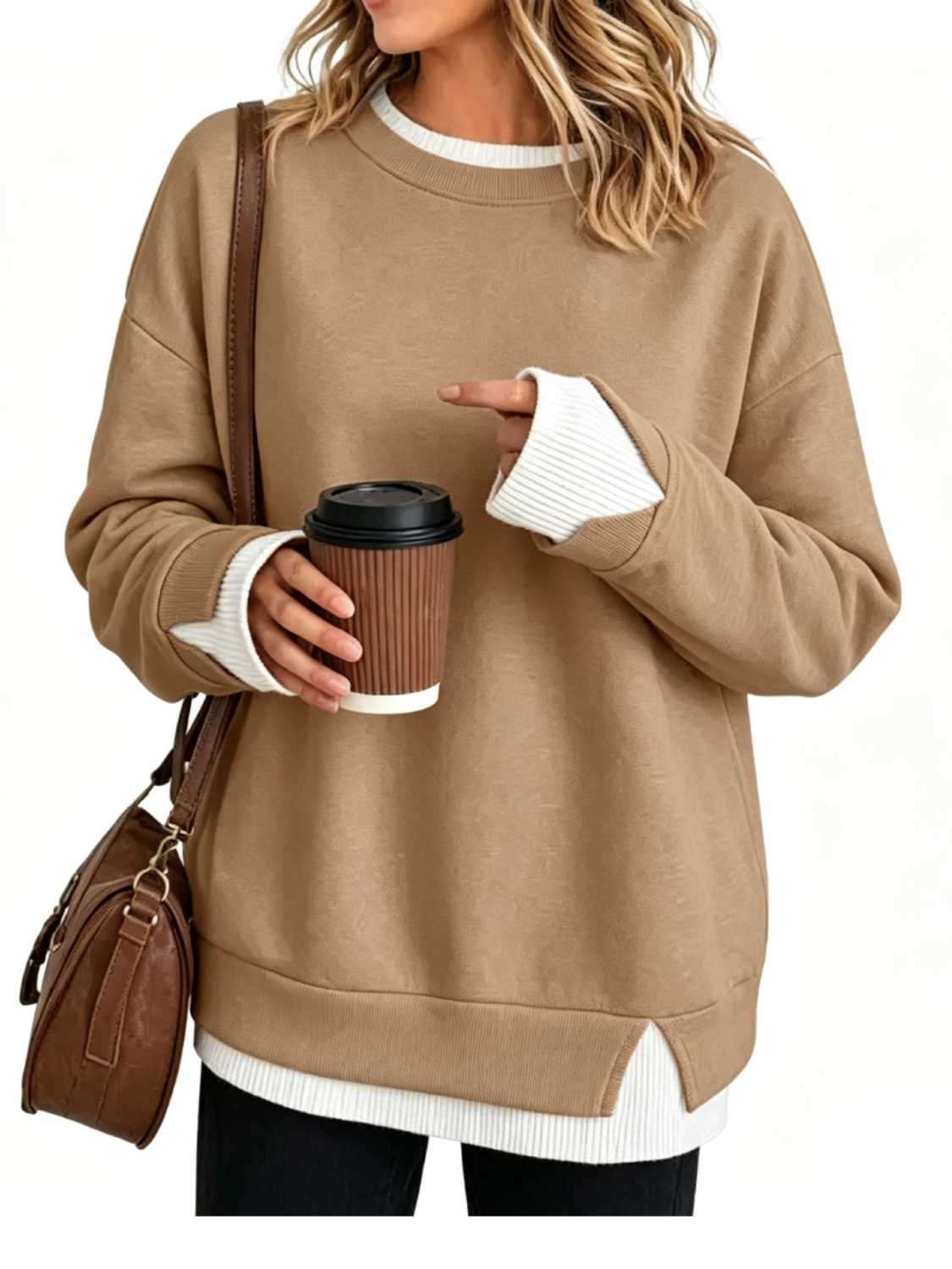⏰Hot Sale-Women's Crew Neck Fake Two Piece Layered Sweatshirt