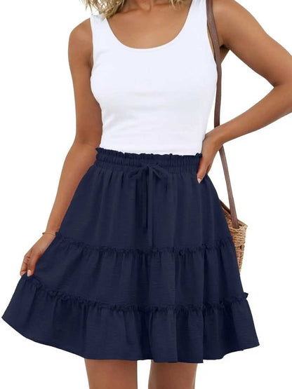 Women Flowy Skorts Built-in Shorts Floral Ruffle Tiered Skirts with Pockets
