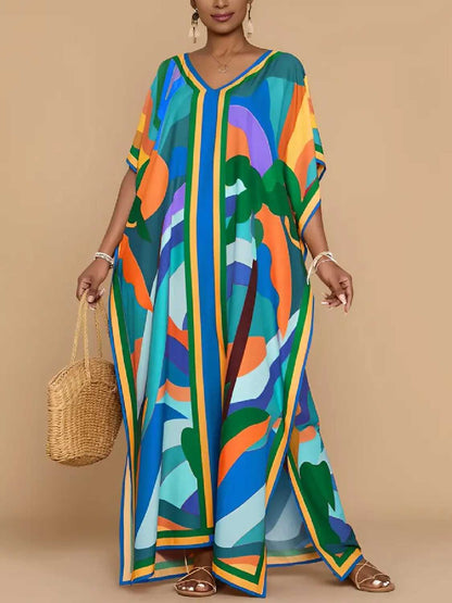 Women Beach Swimsuit Cover Up V Neck Maxi Dress