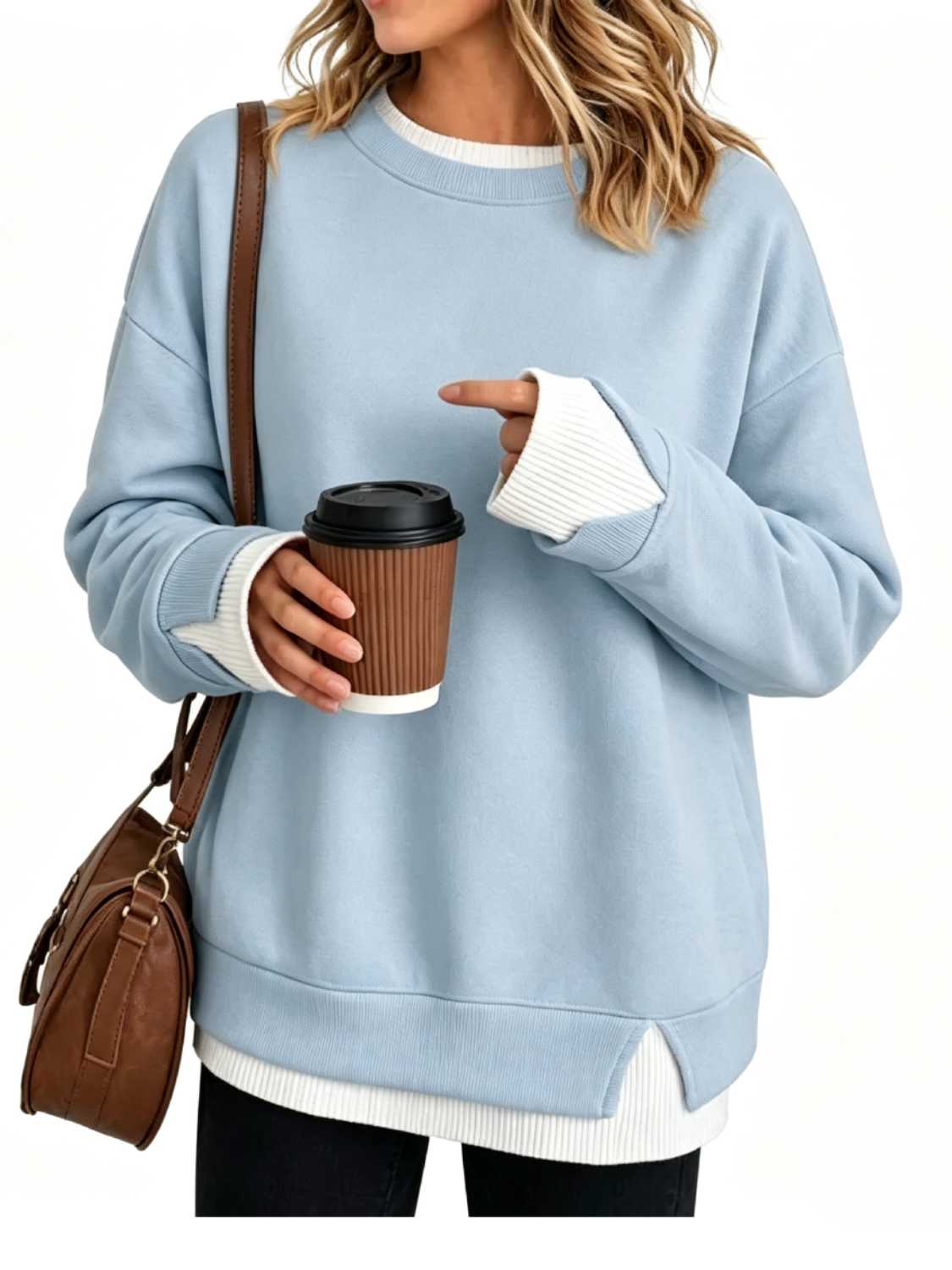 ⏰Hot Sale-Women's Crew Neck Fake Two Piece Layered Sweatshirt