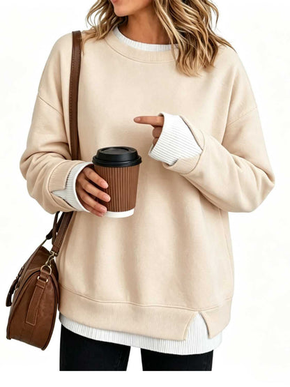 ⏰Hot Sale-Women's Crew Neck Fake Two Piece Layered Sweatshirt